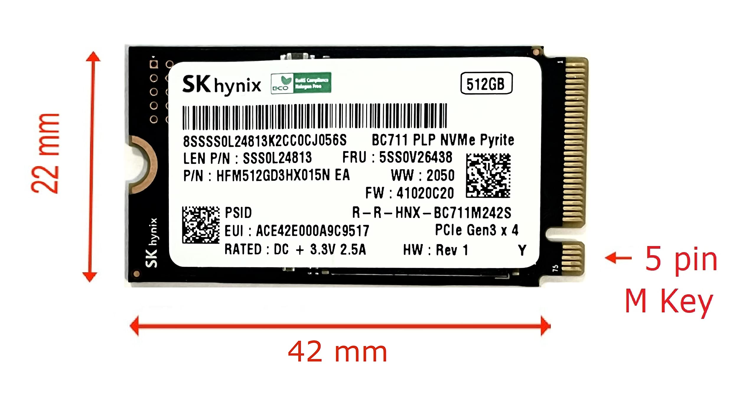 OEM SK Hynix 512GB M.2 PCI-e NVME Internal Solid State Drive 42mm