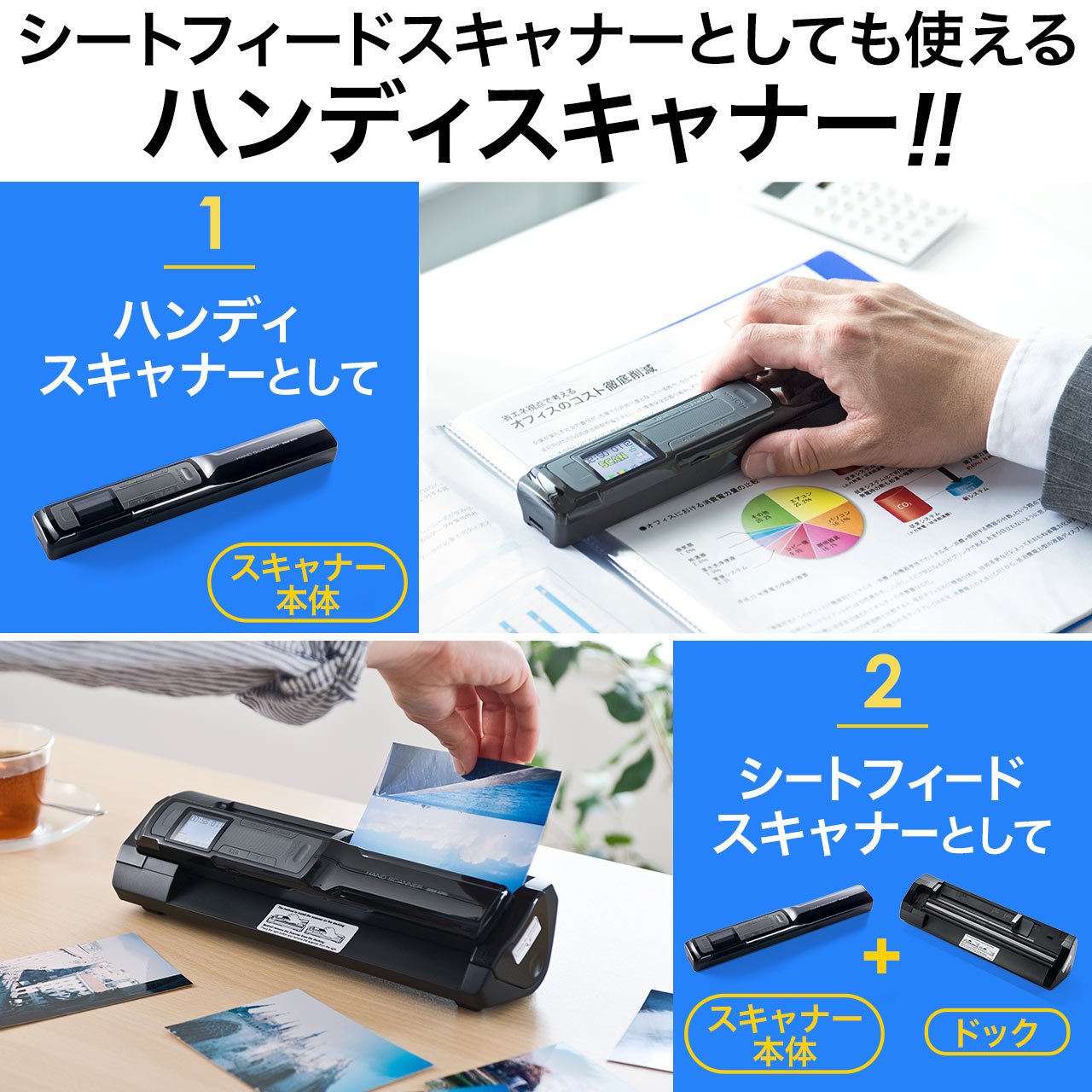 Amazon.co.jp: Sanwa Direct 400-SCN040 2-Way Handy Scanner, Sheet