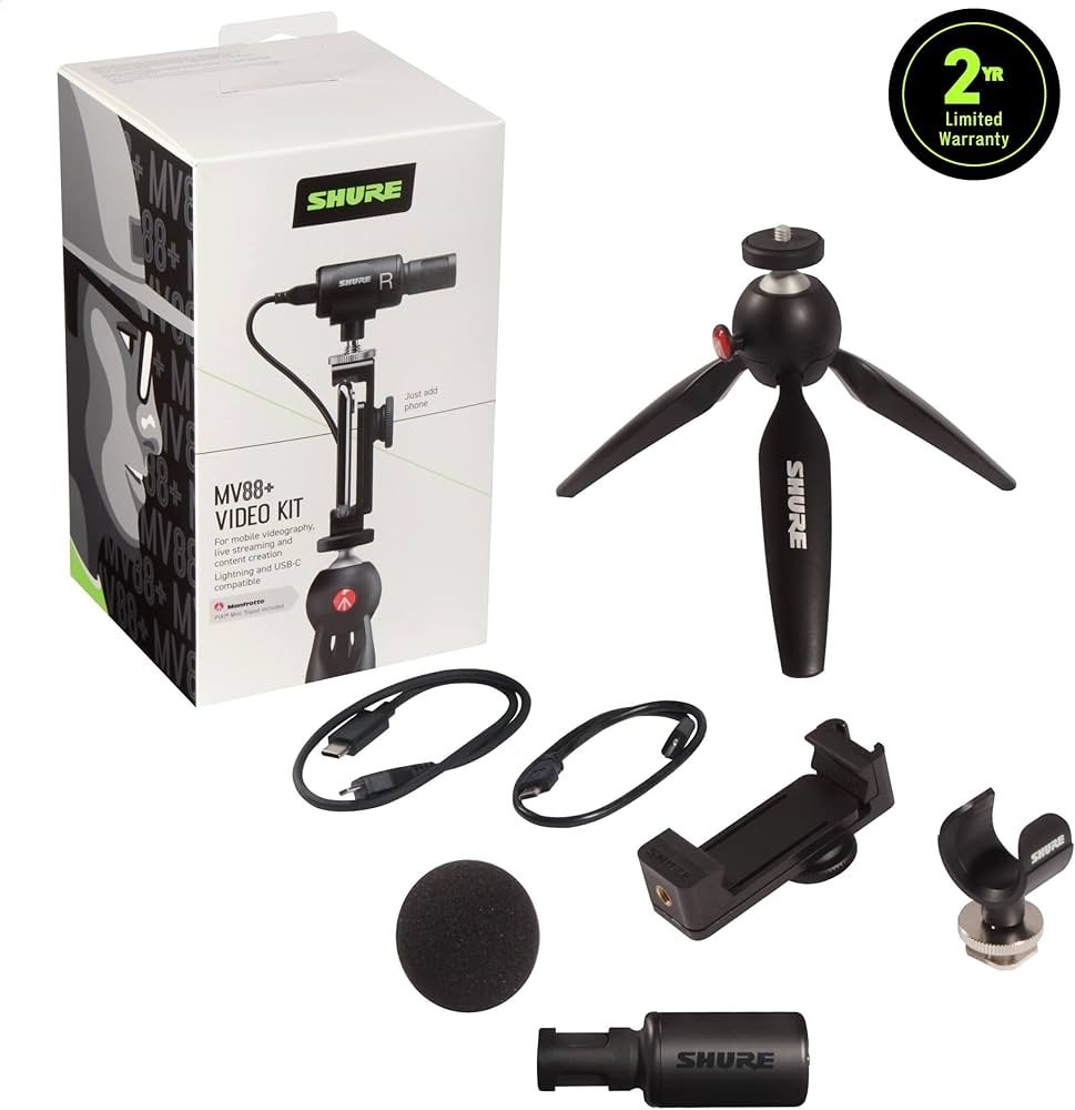 Shure Kit de vídeo MV88+ com microfone condensador estéreo digital