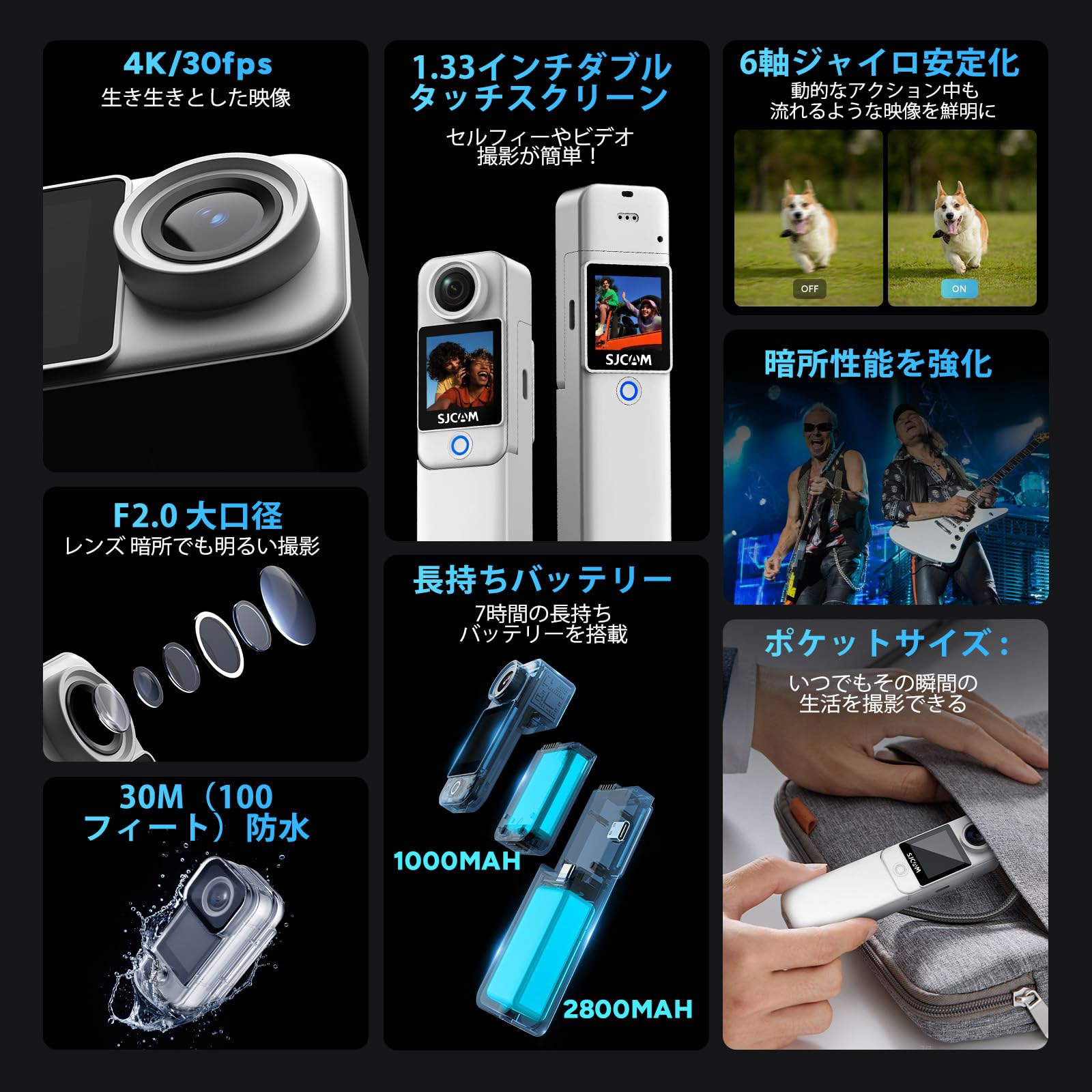 Amazon | SJCAM C300 4K vlog カメラ アクションカメラ｜7時間持続