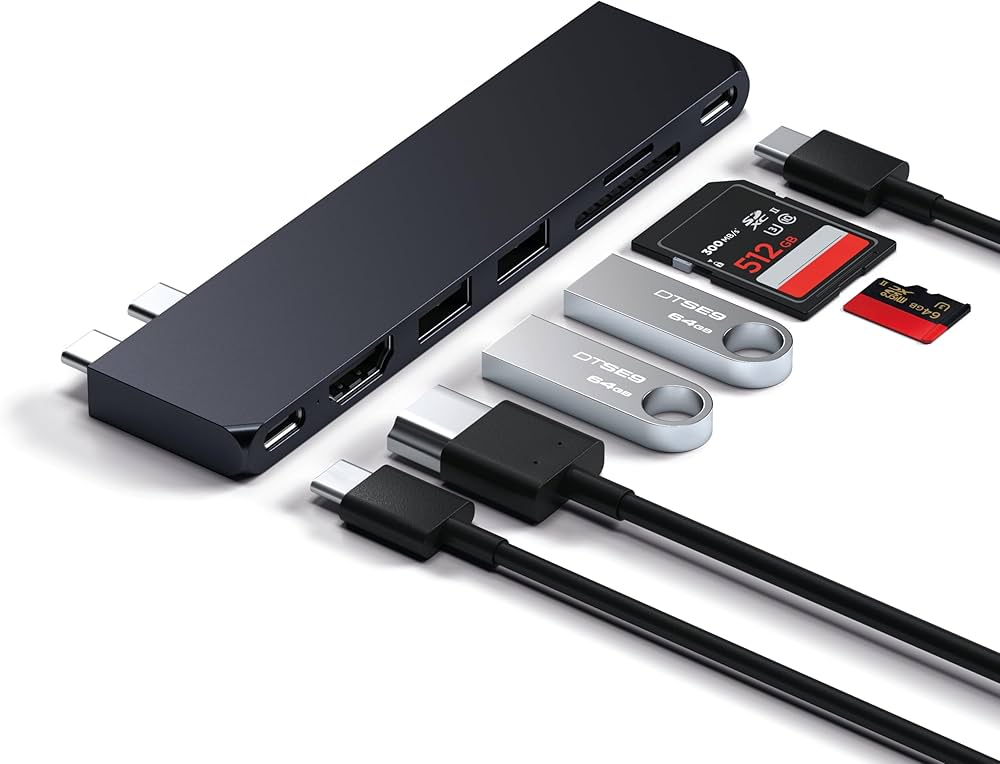 Satechi USB C Hub Multiport Adapter Pro Slim – USB C Dongle 7 in 1
