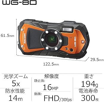 Amazon.com : Ricoh WG-80 Orange Waterproof Digital Camera