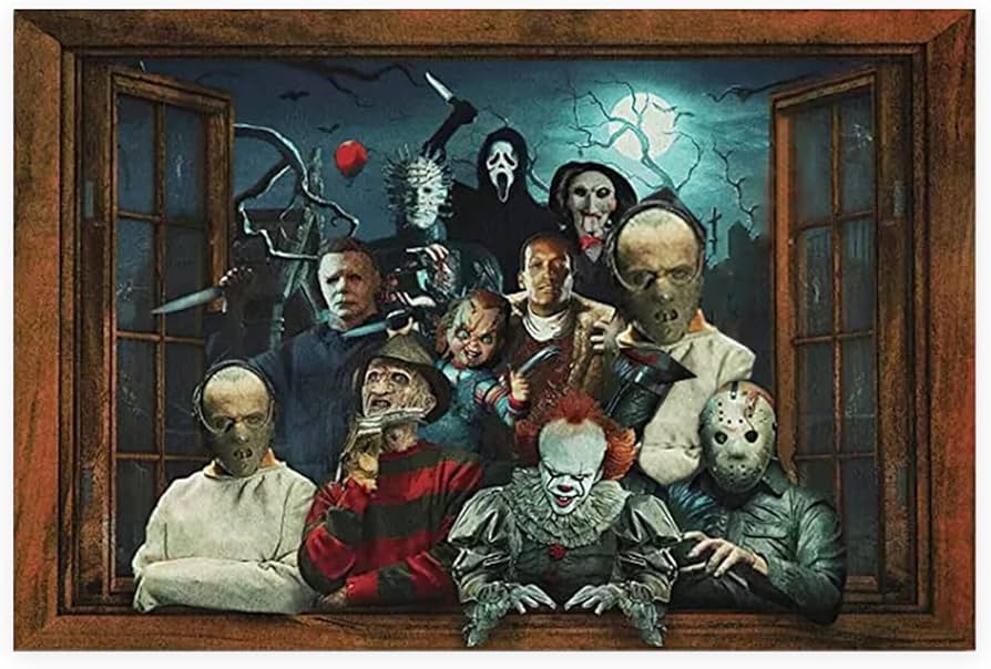 Amazon.co.jp: CCWACPP ホラーウィンドウ 映画ポスター キャンバス