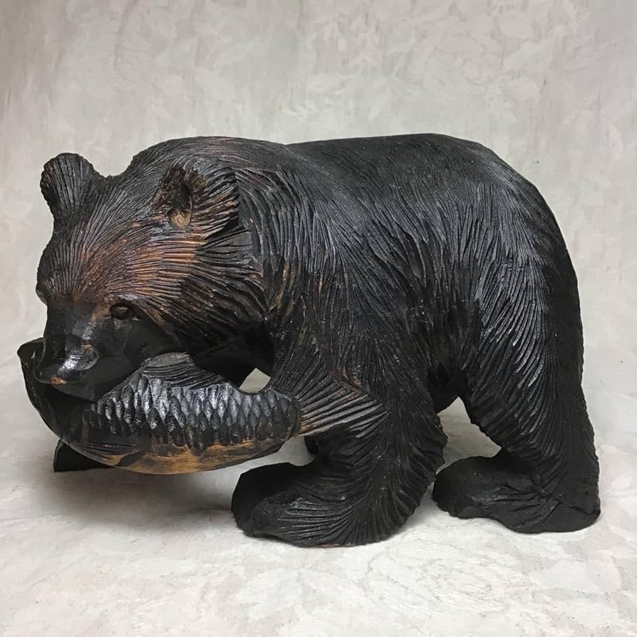 Amazon.co.jp: 丁寧で細かな彫り22cm木彫り熊北海道アイヌ鮭クマ民芸品