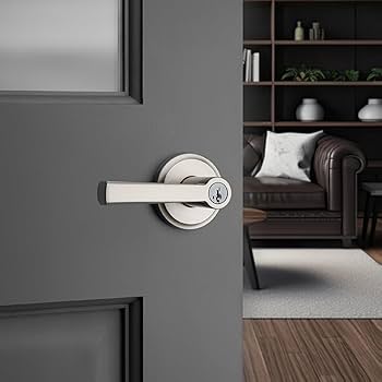 Kwikset Trafford Entry Door Handle with Lock and Key, Secure Keyed