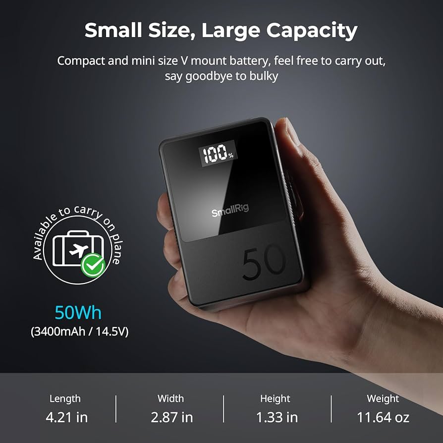 Amazon.com: SMALLRIG V Mount Battery VB50, 50Wh / 3400mAh V Mount