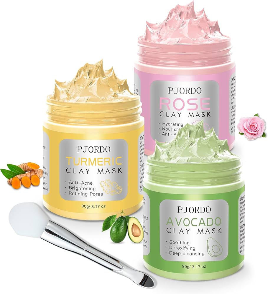 Amazon.com: Pjordo 3Pack clay mask, Turmeric Vitamin C, Avocado