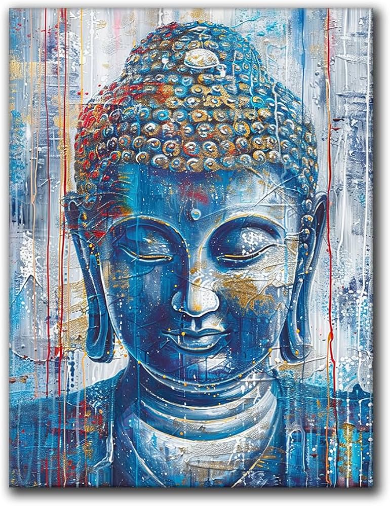 Amazon.co.jp: ブルーブッダウォールアート、抽象的な仏陀の肖像画