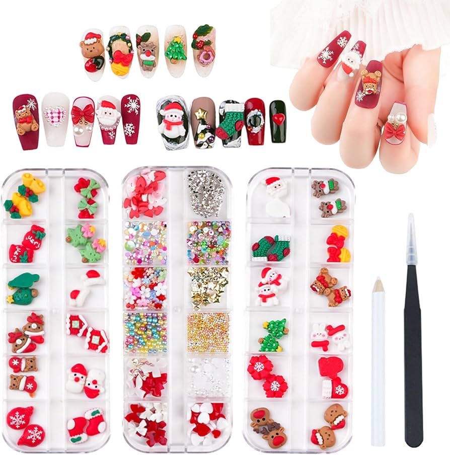 Amazon | クリスマス ネイルパーツ 3ケース入り 3D 立体 可愛い サンタ