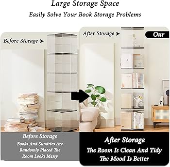 Amazon｜360°回転式本棚 3/4/5段 大容量 四角 絵本棚 漫画 収納