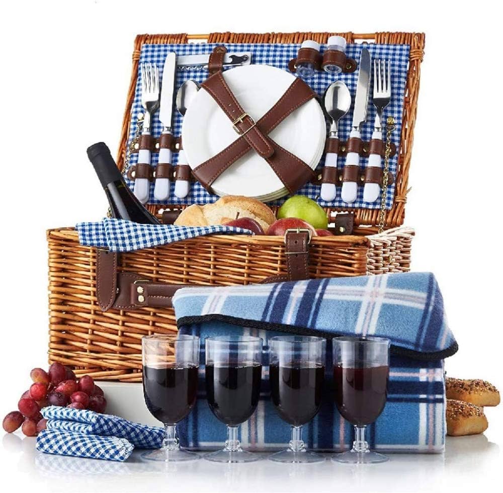 Amazon.co.jp: 4人用のふた付き柳織ピクニックバスケット、枝編み細工