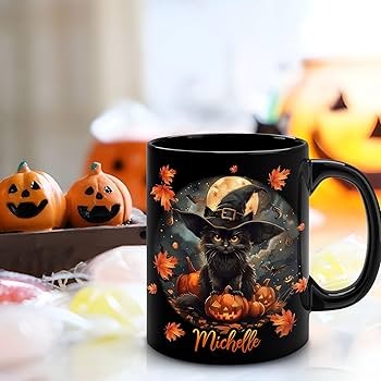 Amazon.com: Hyturtle Personalized Halloween Black Cat Mug - Black
