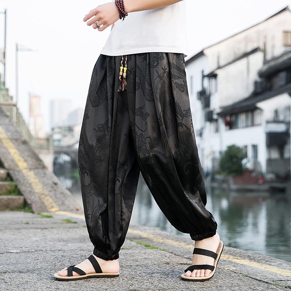 Amazon.com: Mens Vintage Ice Silk Harem Pants Casual Baggy Hippie