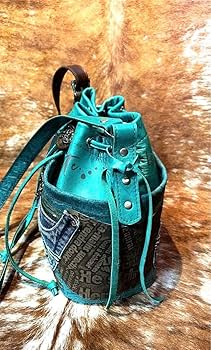 Amazon.co.jp: 本革 巾着ショルダーバッグ グリーン デニムリメイク