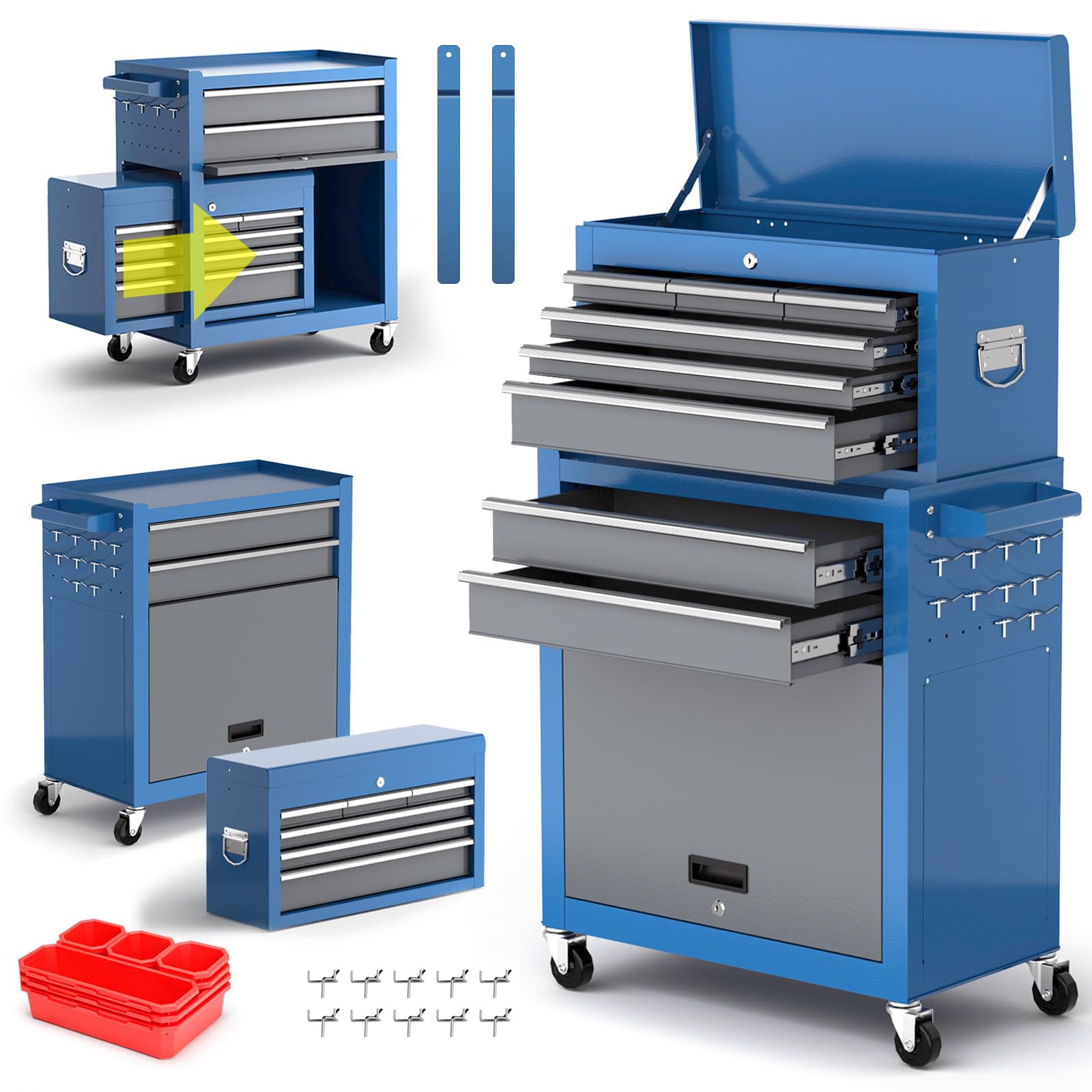 AIRAJ PRO Tool Chest,8-Drawer Tool Box with Wheels,2 in 1