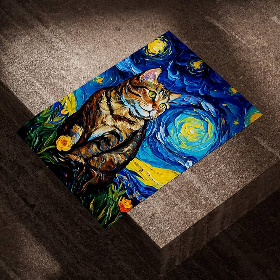 Amazon.co.jp: ゴッホ猫 星月夜 花 有名な油絵 ウォールアート