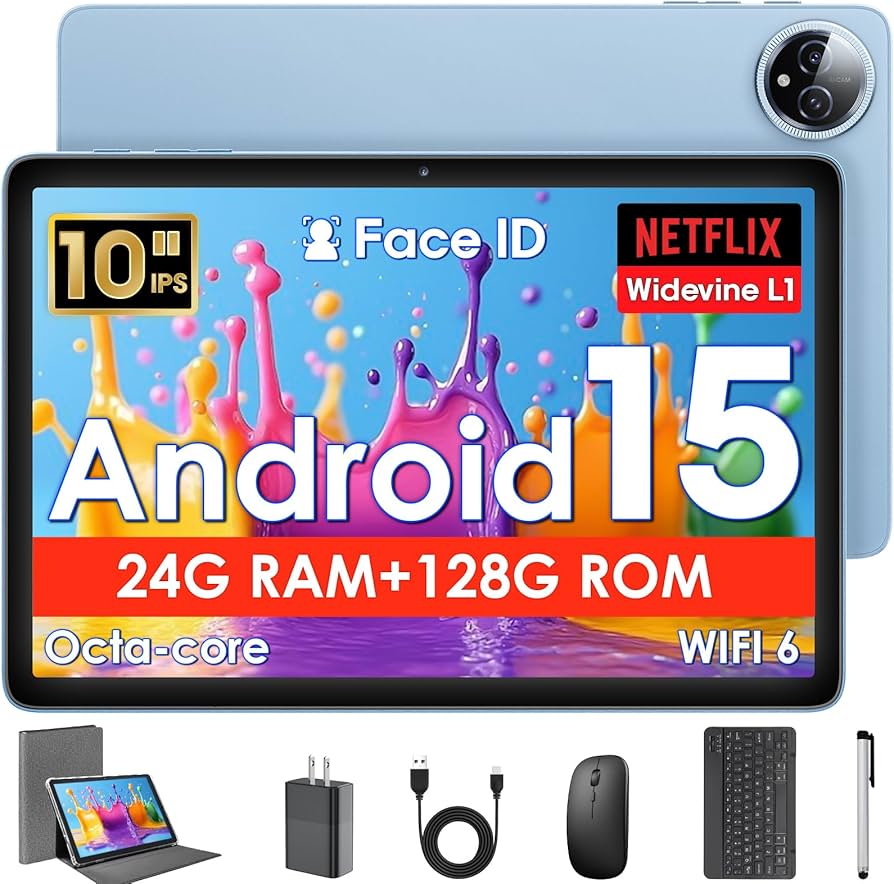 Android 15 Tablet, 10 inch Tablets with Keyboard, 24GB+128GB, 1TB