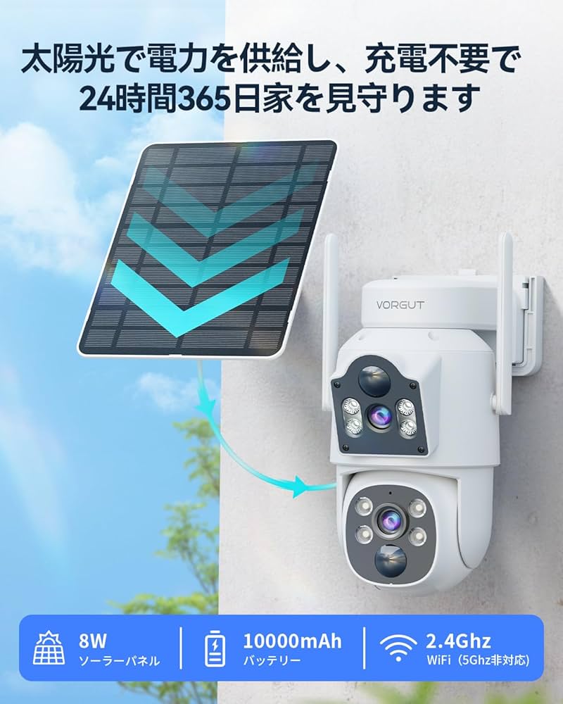 Amazon.co.jp: VORGUT 防犯カメラ 屋外 ソーラー モニタ一付き 2台