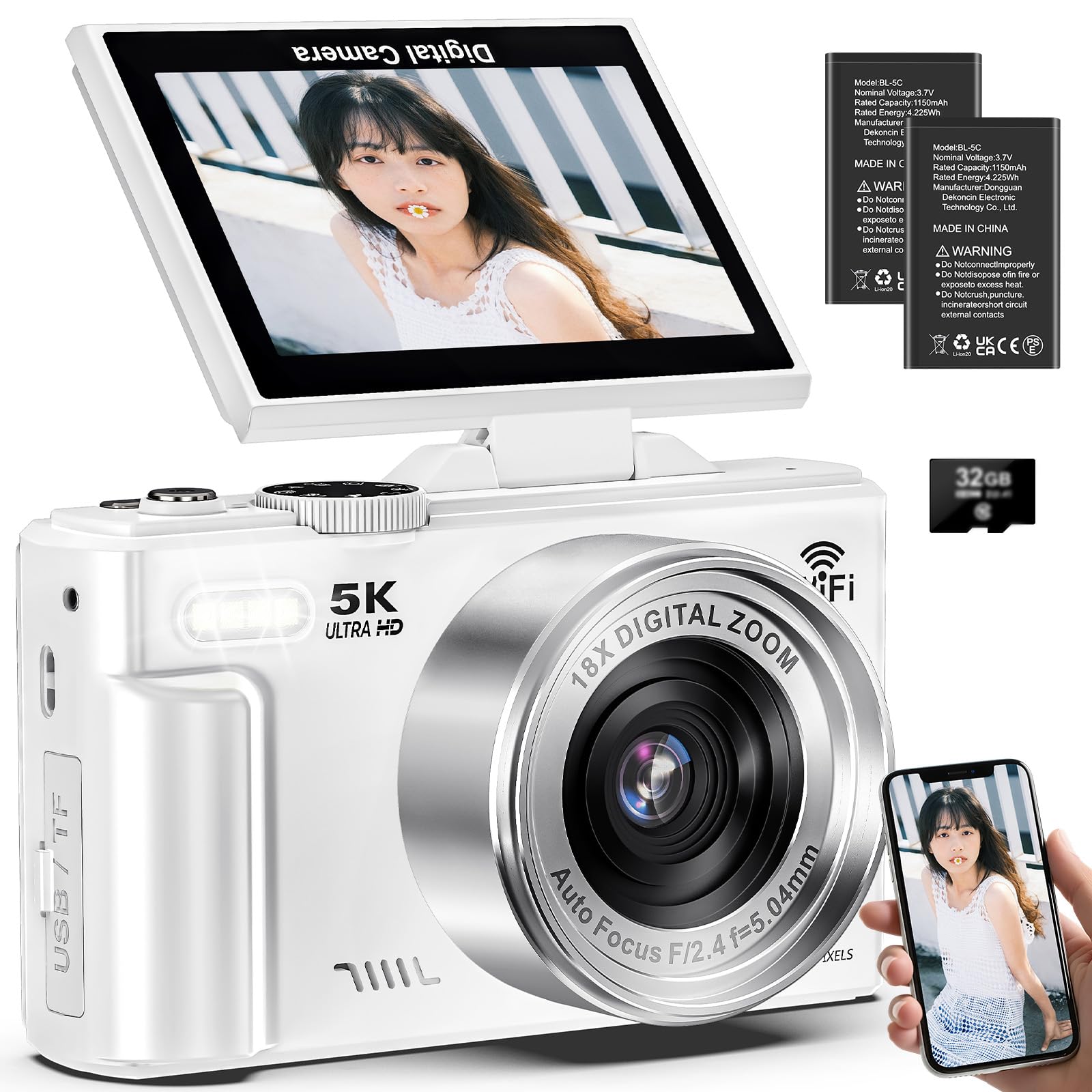 Amazon | デジカメ 5K録画 7500万画素 スマホに送れる デジタルカメラ