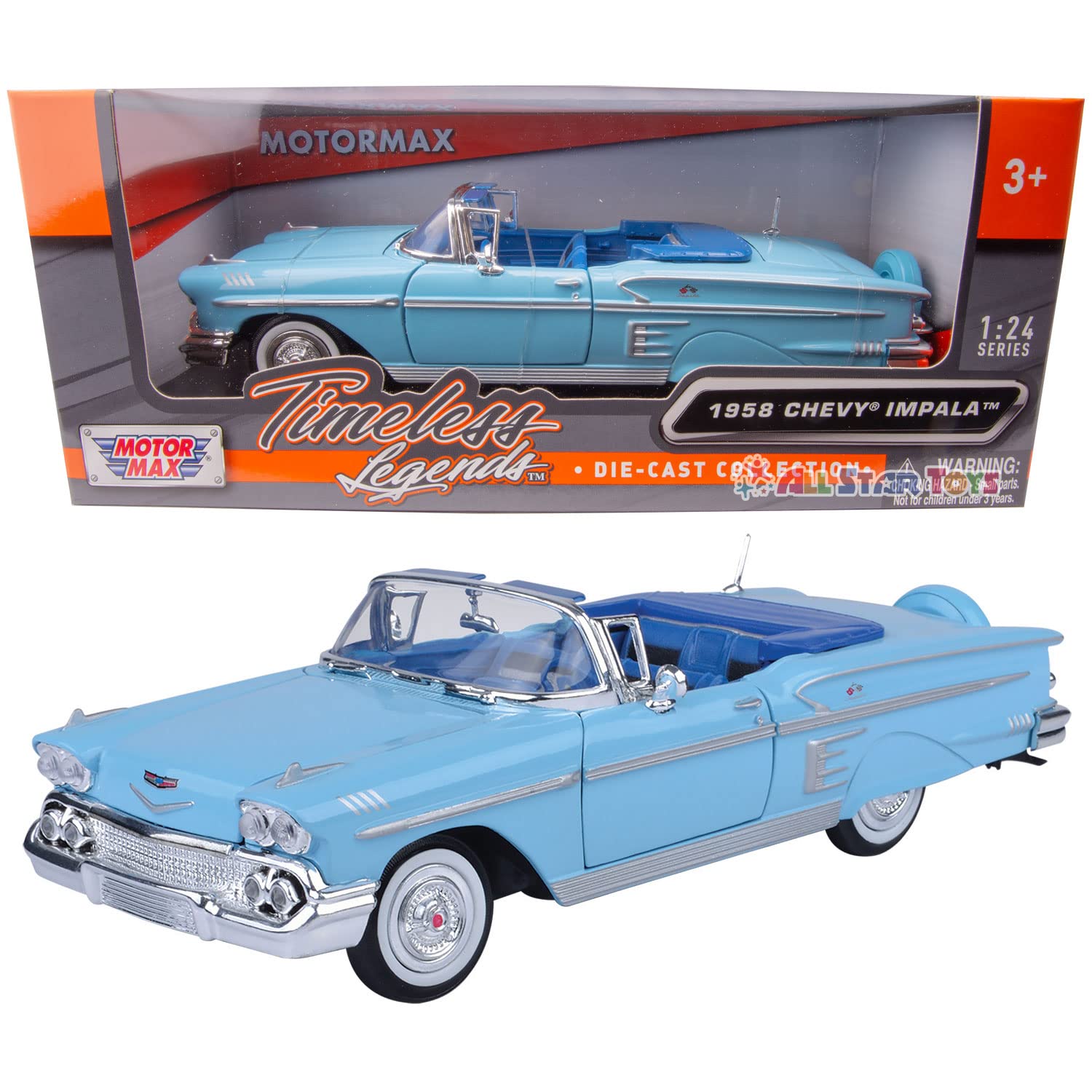 Amazon.com: 1958 Chevrolet Impala Convertible, Blue - Motormax