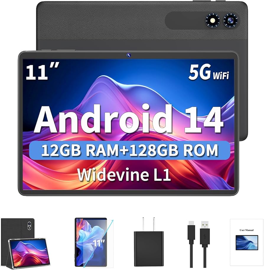Relndoo Android Tablet, 11 inch Android 14 Tablet, 12GB RAM +128GB