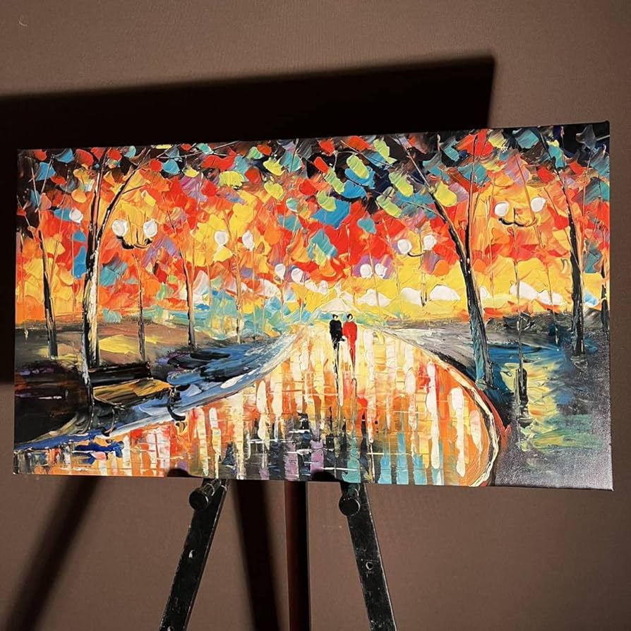 Amazon.co.jp: 手書き油絵 雨の並木道 絵画 インテリア 油彩画 : おもちゃ