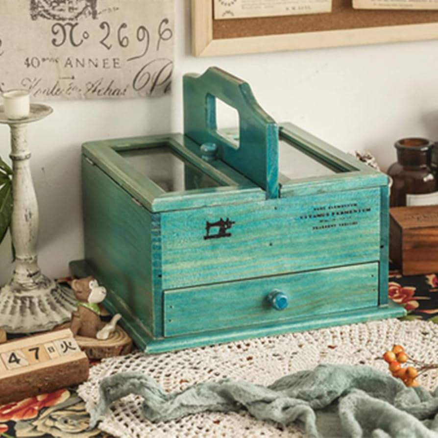 Amazon.co.jp: Sewing Box, Sewing Kit, Retro Wooden Sewing Basket