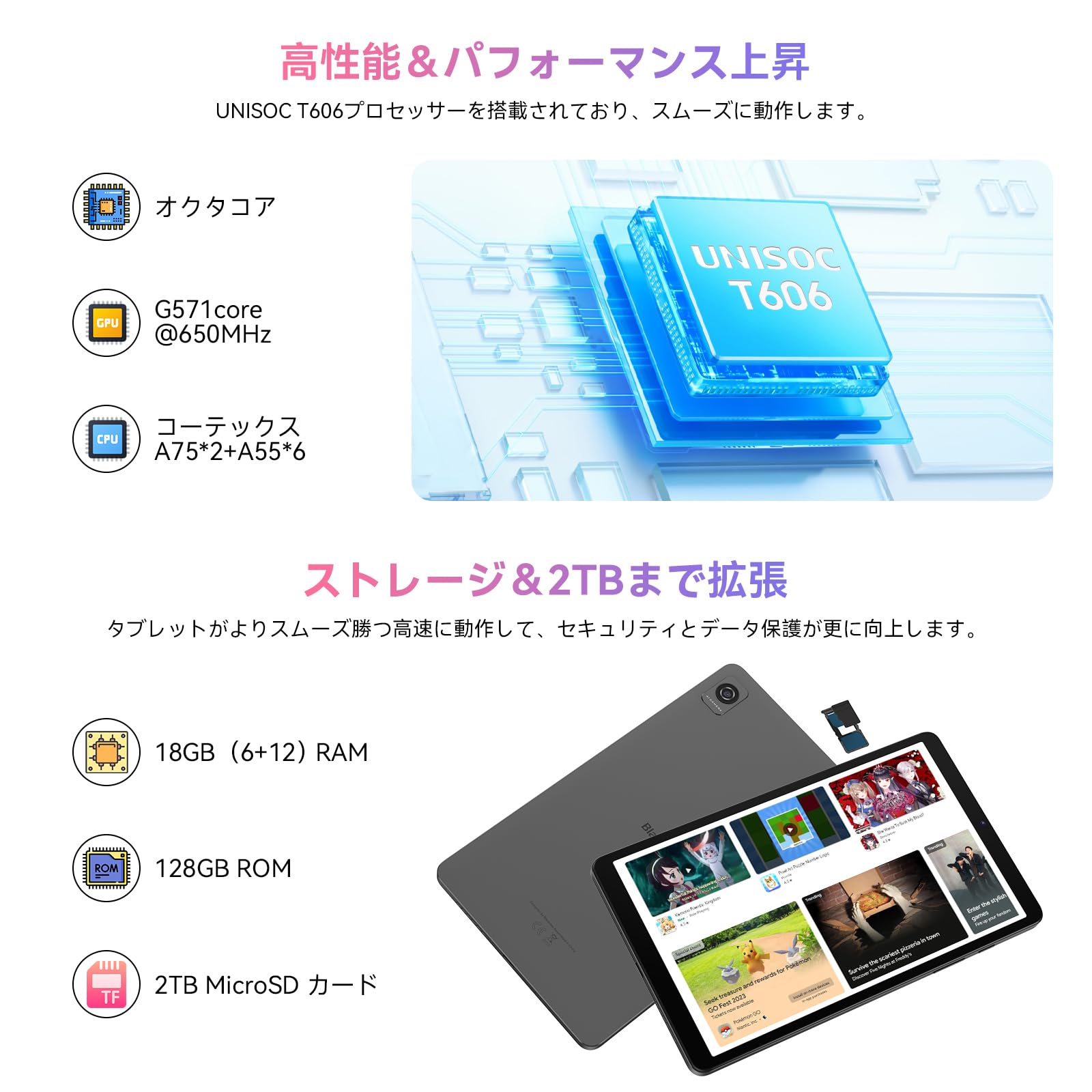 Amazon.co.jp: Blackview Tab60 8.68インチ Android14タブレット 12GB+