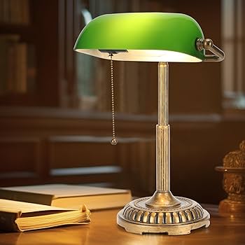 NISSAFORS Bankers Lamp, Green Desk Lamp with Pull Switch, Vintage
