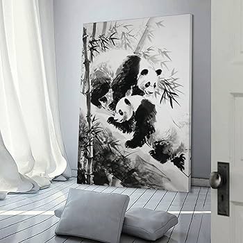 Amazon.co.jp: 絵画 竹林のパンダの母子 アートパネル ポスター