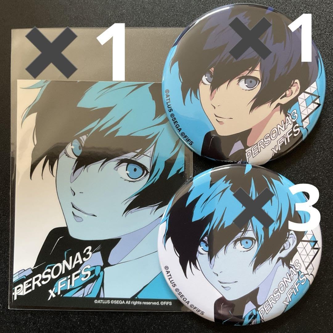 ペルソナ3 ワングー 限定缶バッジ 主人公 結城理 真田明彦 ペルソナ3