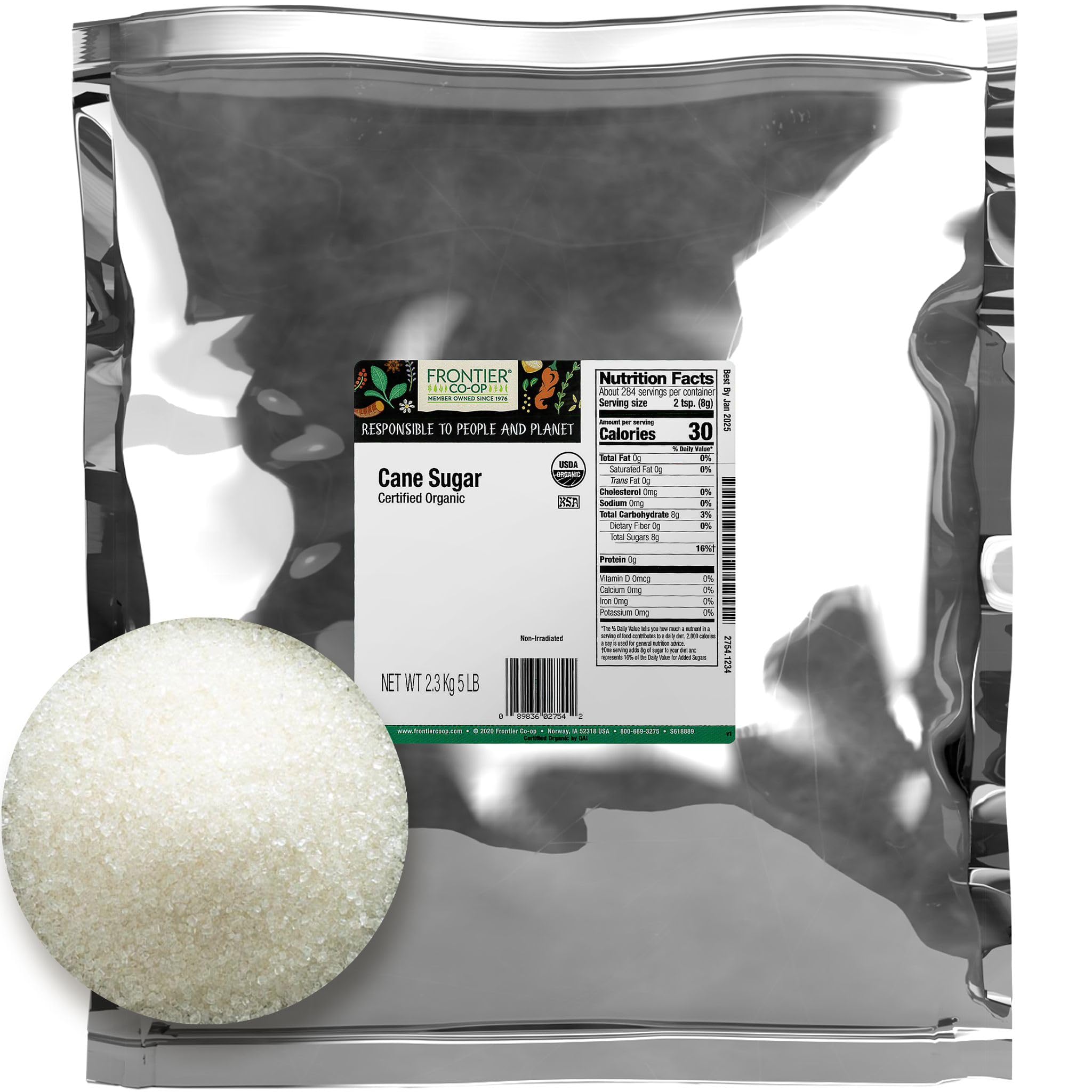 Amazon.com: Frontier Bulk Sugar, Cane, Organic, 5 Pound, 80 Ounce