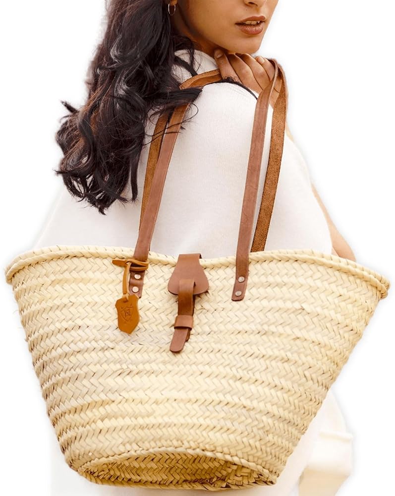 Amazon.com: FRENCH BASKET straw bag with leather handles beach bag