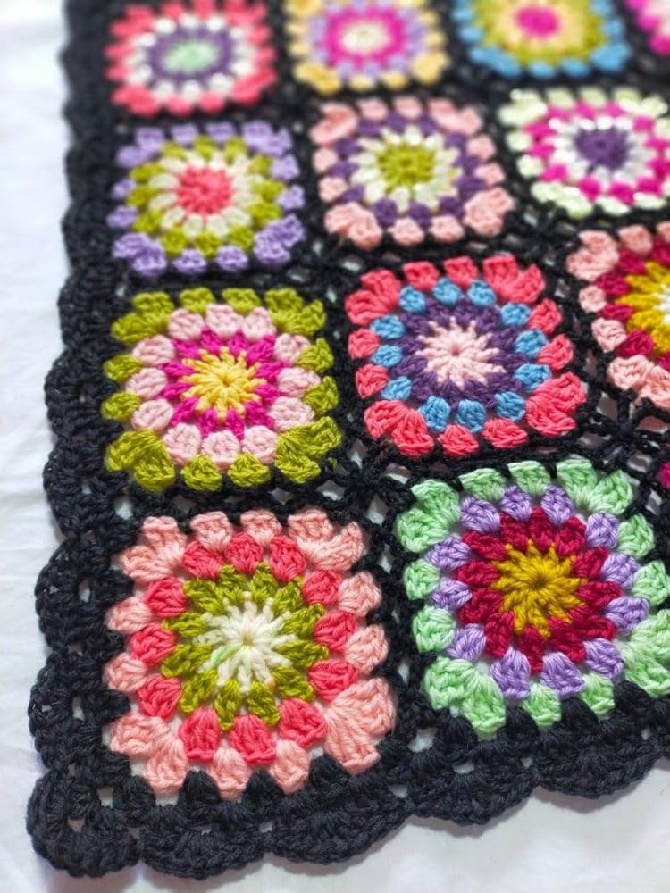 Amazon.co.jp: ブランケット 黒④ マルチカバー グラニースクエア かぎ