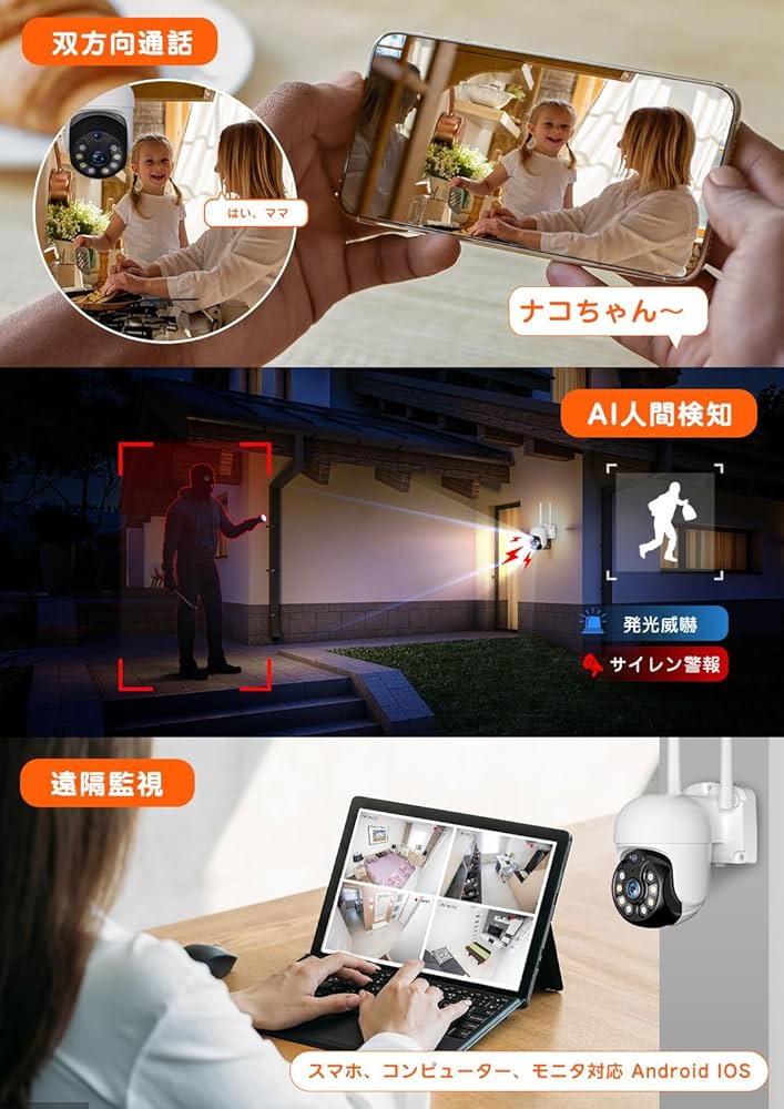Amazon.co.jp: 【500万画素・360°全方位追尾 】防犯カメラ ワイヤレス