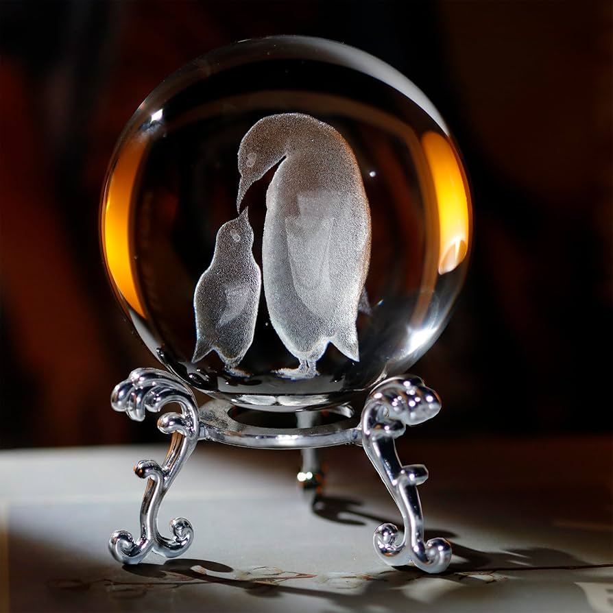 Amazon.co.jp: 3D クリスタルボール 母 子供 ペンギン 置物 ガラス