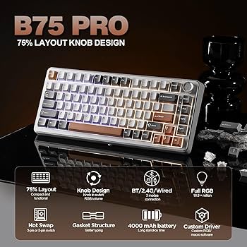 Amazon | YUNZII B75 PRO 75% ガスケットゲーミングキーボード 無線