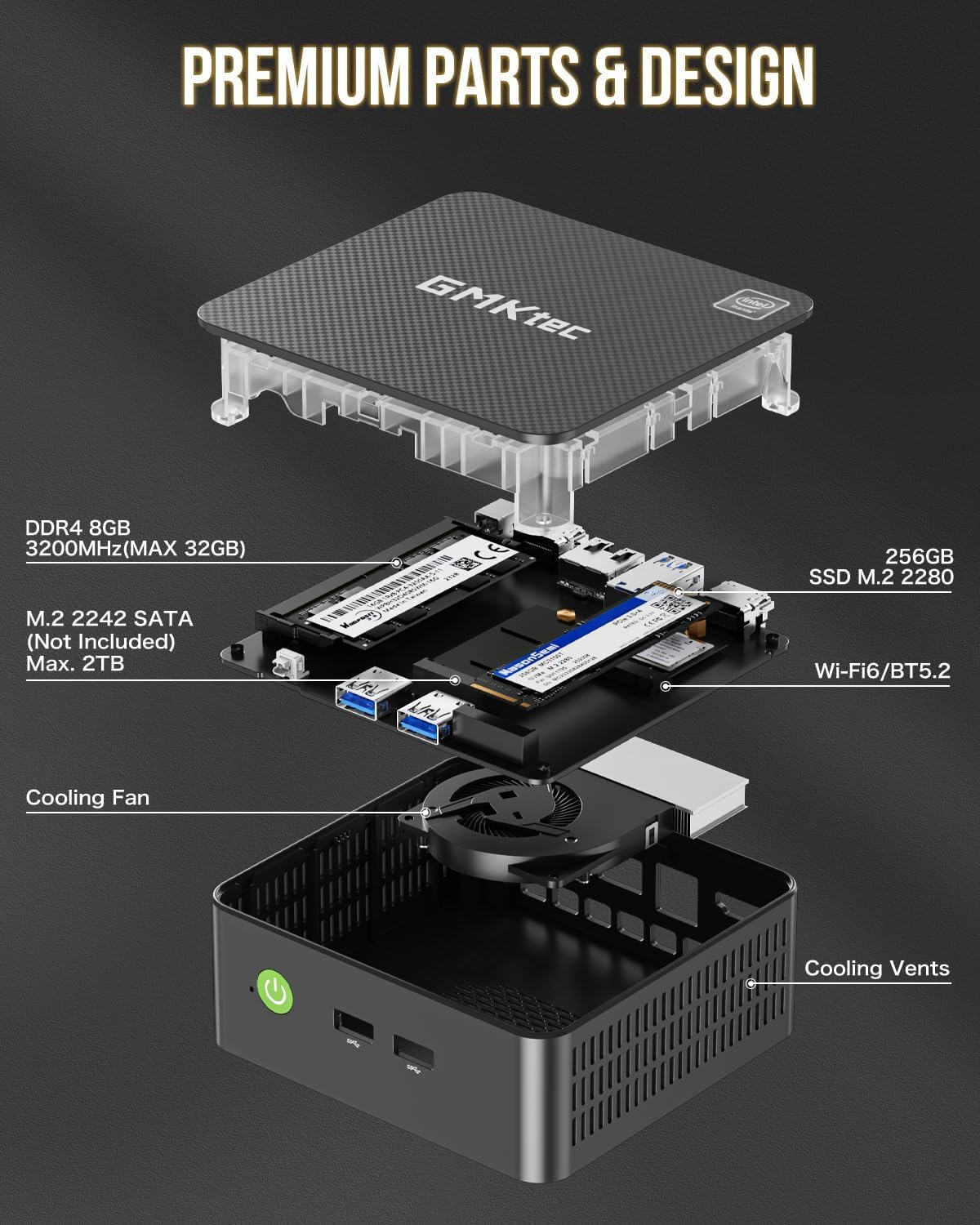 GMKtec G3 Intel N100, 16GB DDR4, 512GB M.2 SSD, Wi-Fi6, BT 5.2