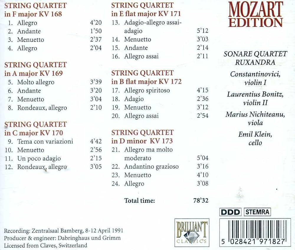 Amazon.co.jp: Mozart: String Quartet Kv. 168 ~ 173: ミュージック