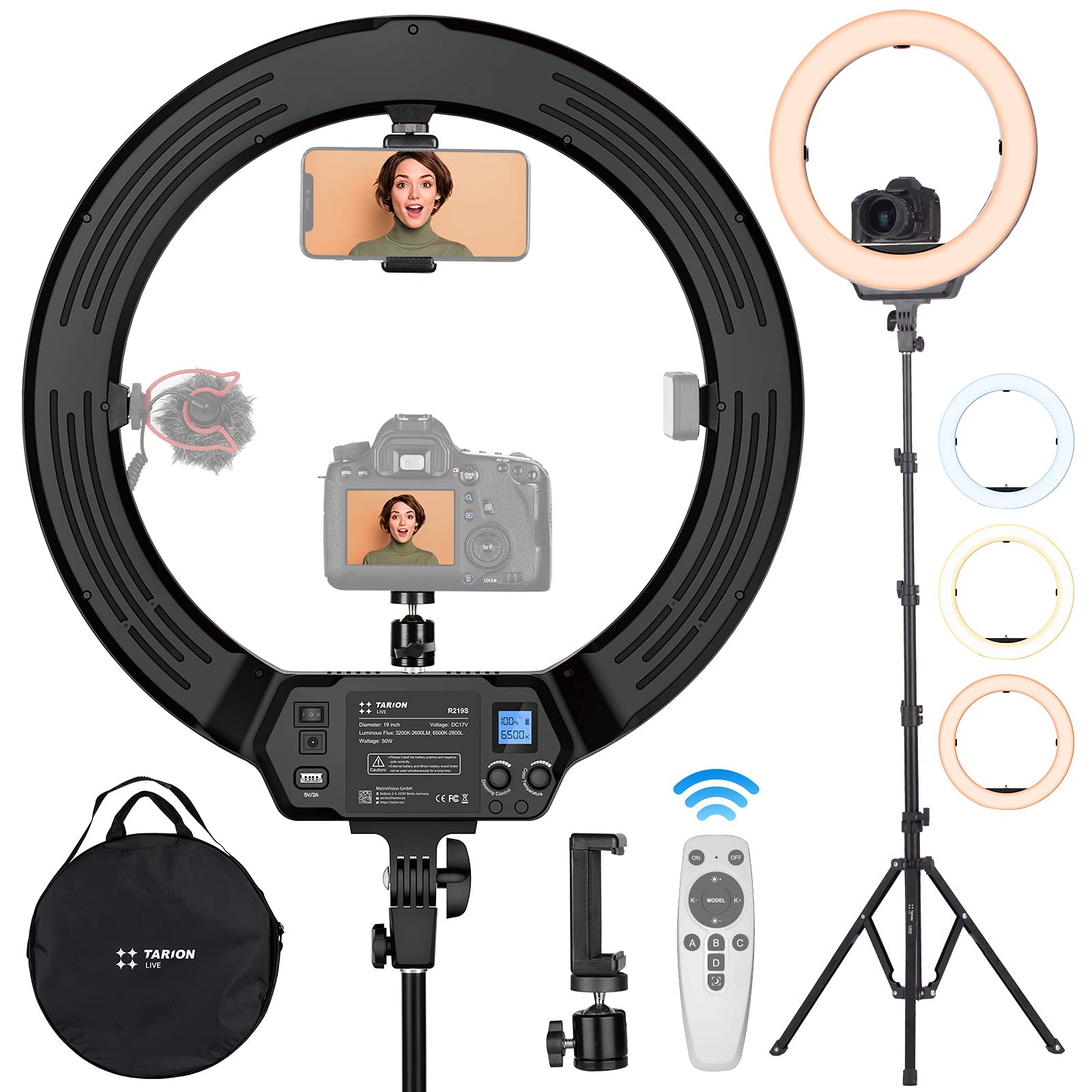 Amazon.co.jp: TARION リングライト 19インチ リモコン付き 3色味 無