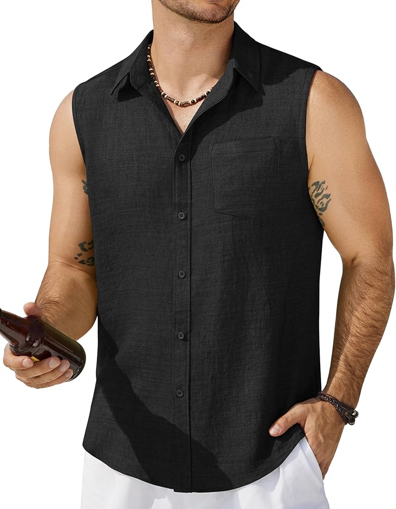 Amazon.com: COOFANDY Casual Sleeveless Tops for Men Button Up