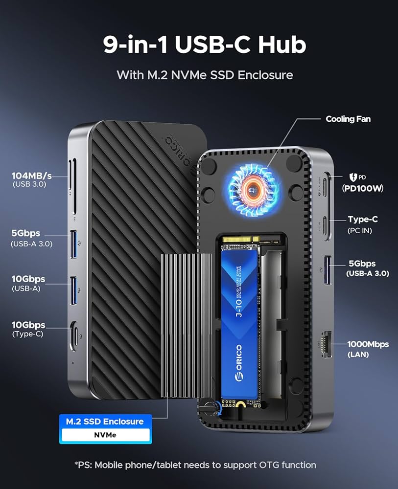 Amazon.com: ORICO 9-in-1 USB C Hub with M.2 NVMe SSD Enclosure