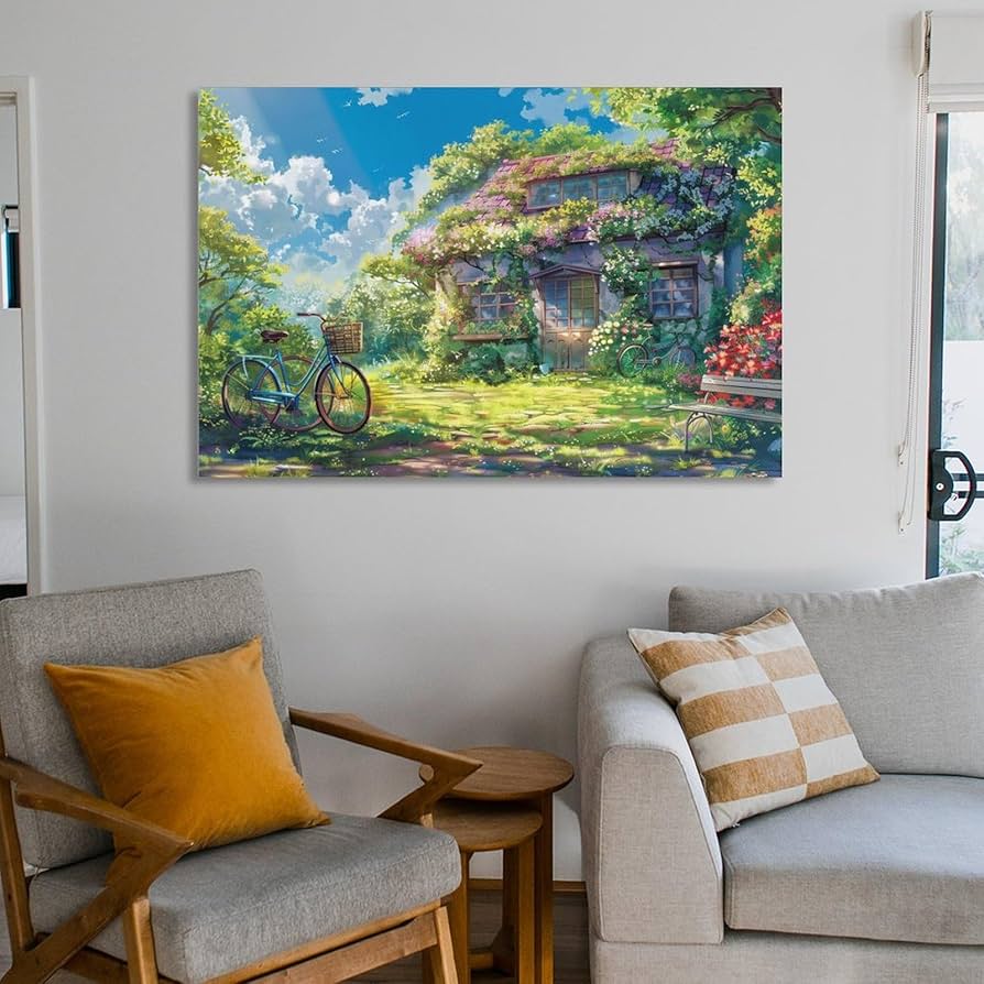 油絵 菅家令子 絵 絵画インテリア額付(青緑＋金色の枠) F6-060704風景