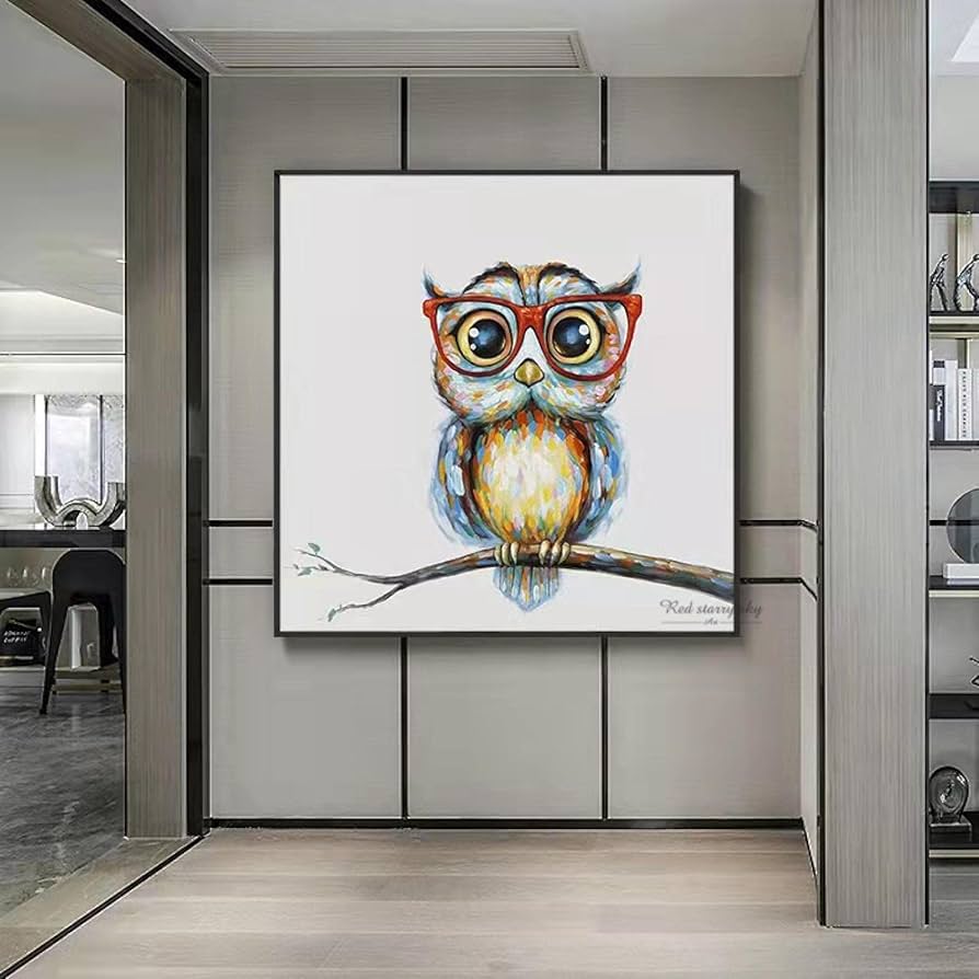 キャンバス油絵 専用 世界のカラフルなふくろう とっても明るい月夜