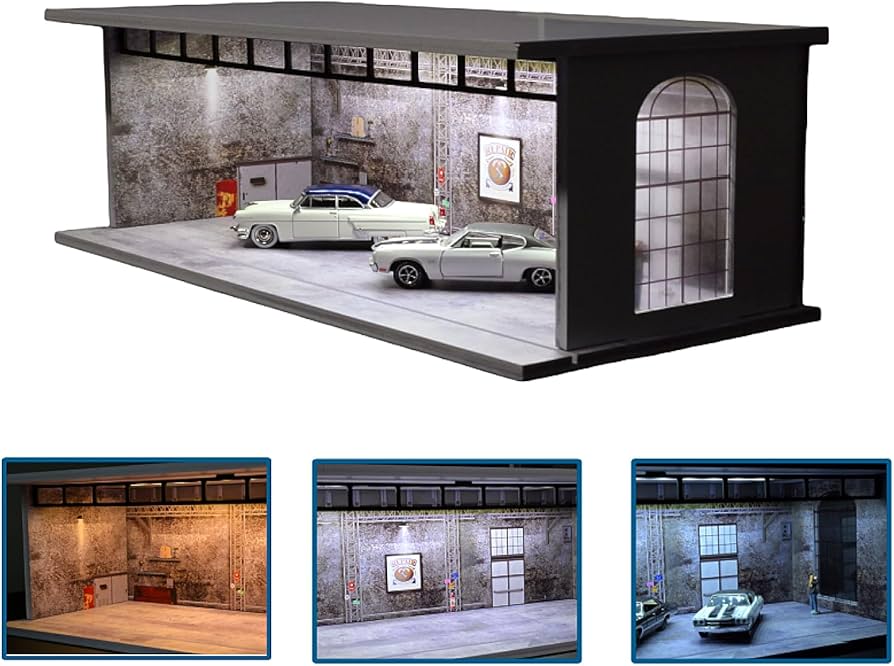 Amazon.co.jp: ジオラマ 1/64 ガレージモデル 3色LED照明 ダイキャスト