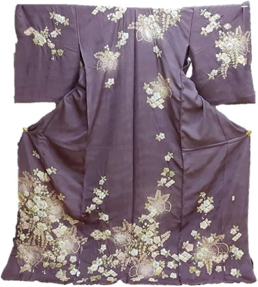 Amazon | 正絹訪問着【翠山工房】【辻が花】【紫地】【桐屋】【柄八掛
