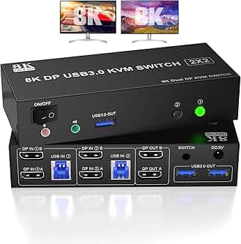 Amazon.co.jp: 8K USB 3.0 DisplayPort デュアル モニター KVM切替器