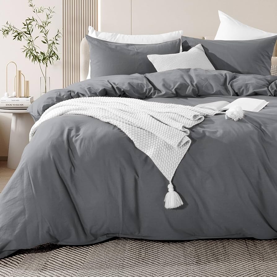 Amazon.com: NEXHOME PRO Cotton Duvet Cover Queen Size Linen Look