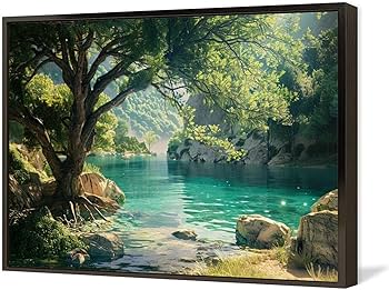 Amazon.co.jp: 絵画 春の山の川の森の風景インテリア 絵画 美しい自然