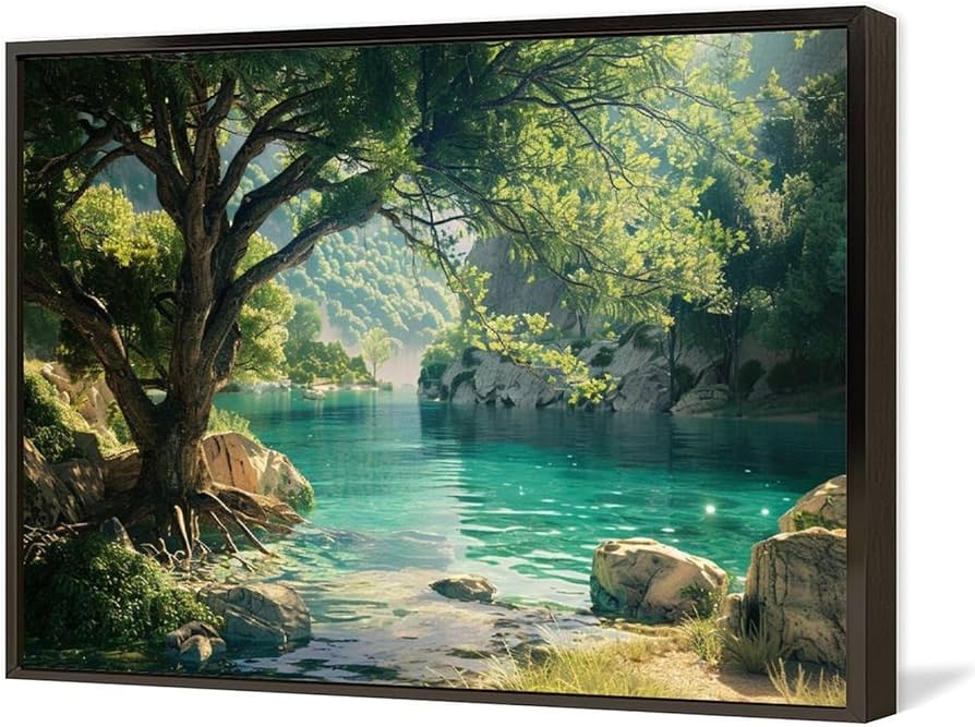 Amazon.co.jp: 絵画 春の山の川の森の風景インテリア 絵画 美しい自然